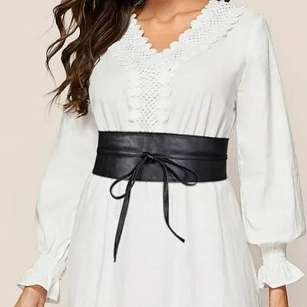 Women's Black Pebbled Faux Leather Belt